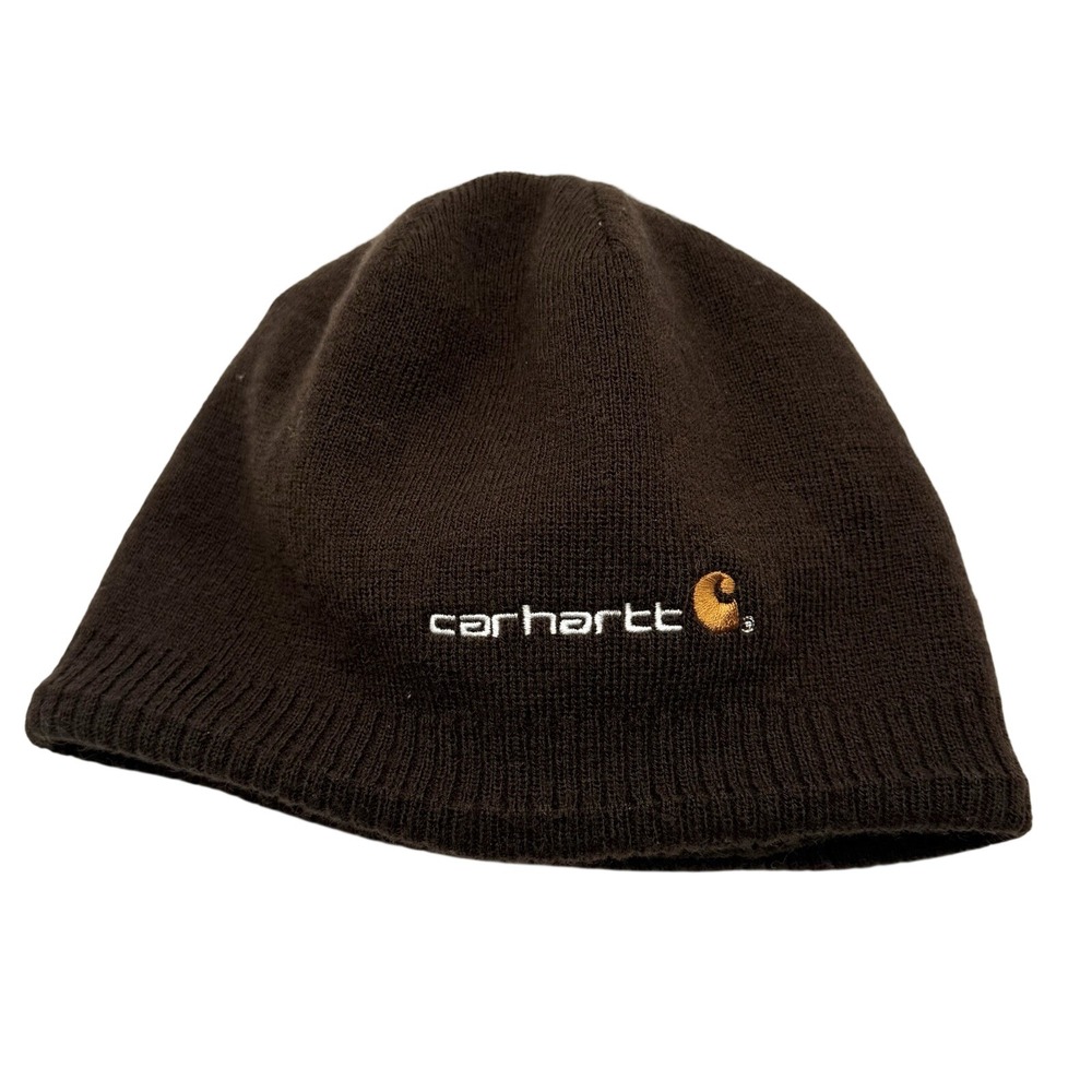 Carhartt Fleece Beanie Hat OS Brown Warm  Outdoor Workwear Logo Winter Grunge